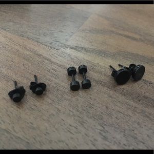 Assorted black stud earrings - 4mm, 6mm, 10mm